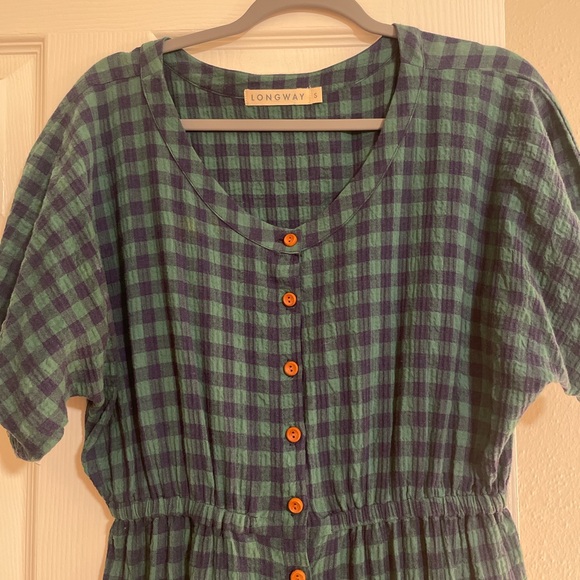 Longway green and blue gingham long dress - Picture 2 of 4